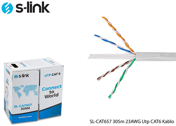 S-LINK SL-CAT657 23 AWG CAT6 UTP 305 METRE KABLO GRI