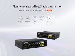 Tenda S110PC 10 Port 8 Port Poe+ 10/100 Mbps + 2 Port Uplink Switch Çelik Kasa Rack Mount