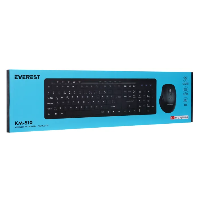 Q EVEREST KM-510 SIYAH KABLOSUZ MULTIMEDYALI KLAVYE SET