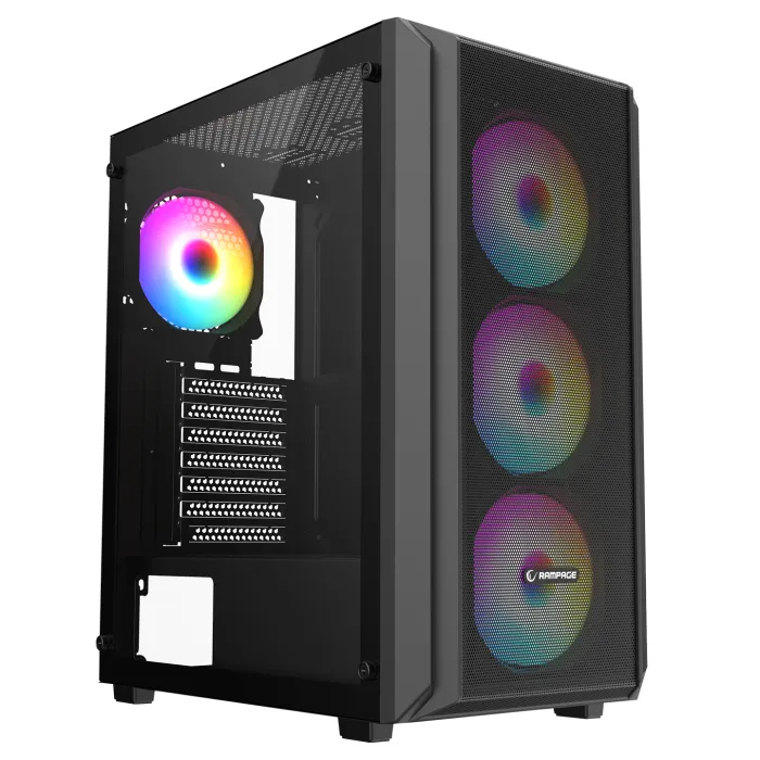 RAMPAGE BETA MESH 650W 80+ 4X12cm  ARGB FAN TEMPERLI CAMLI SIYAH GAMING KASA